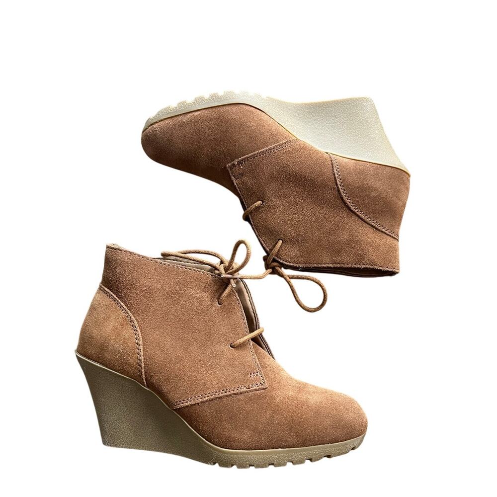 White Mountain Desert Wedge Brown Suede Lace Up Ankle Bootie Women's Size 7